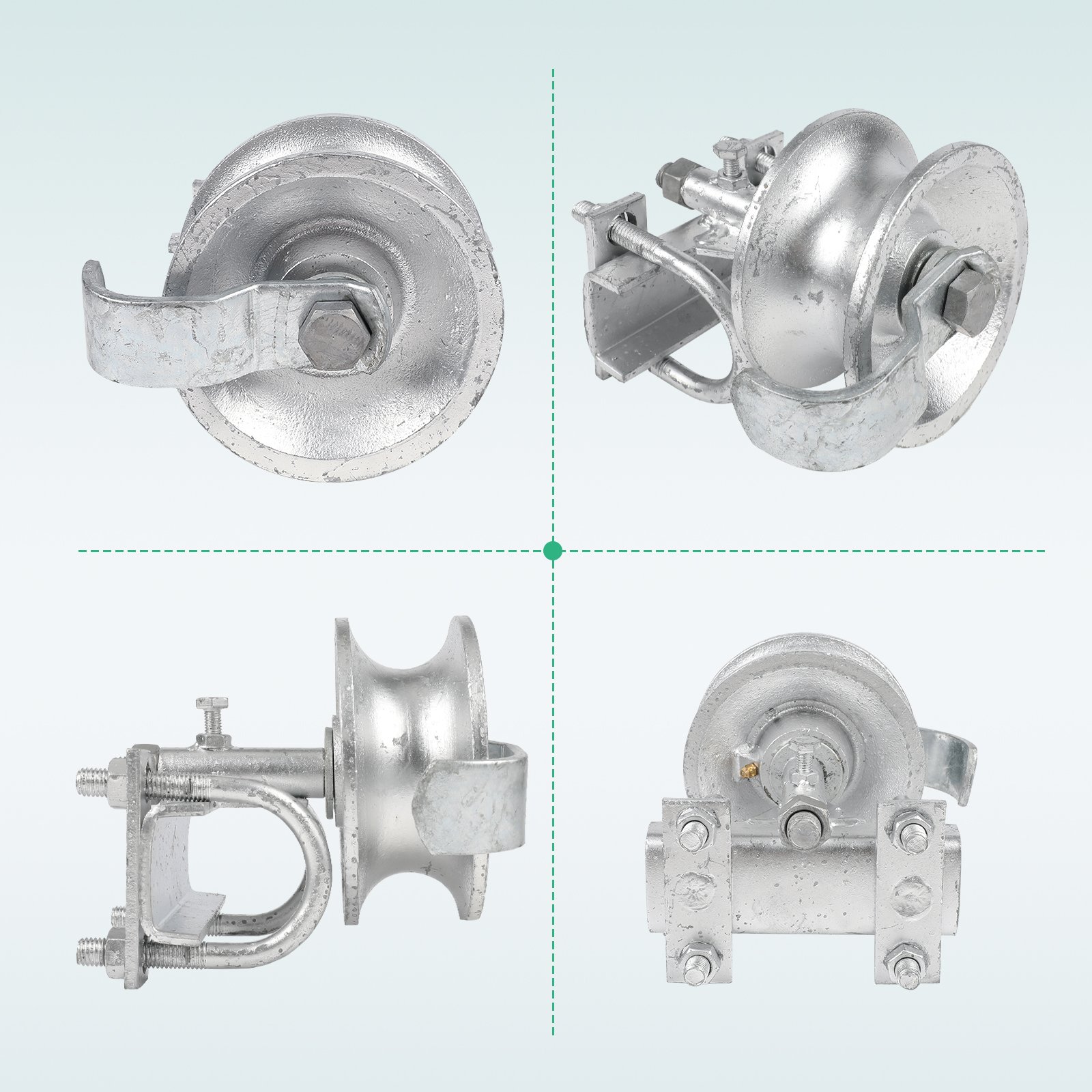 Sliding Gate Rollers, Steel Rolling Gate Hardware for 2'' (1-7/8'') Gate Frame & 1-5/8'' Track Pipe, Double U Bolt - Image 2