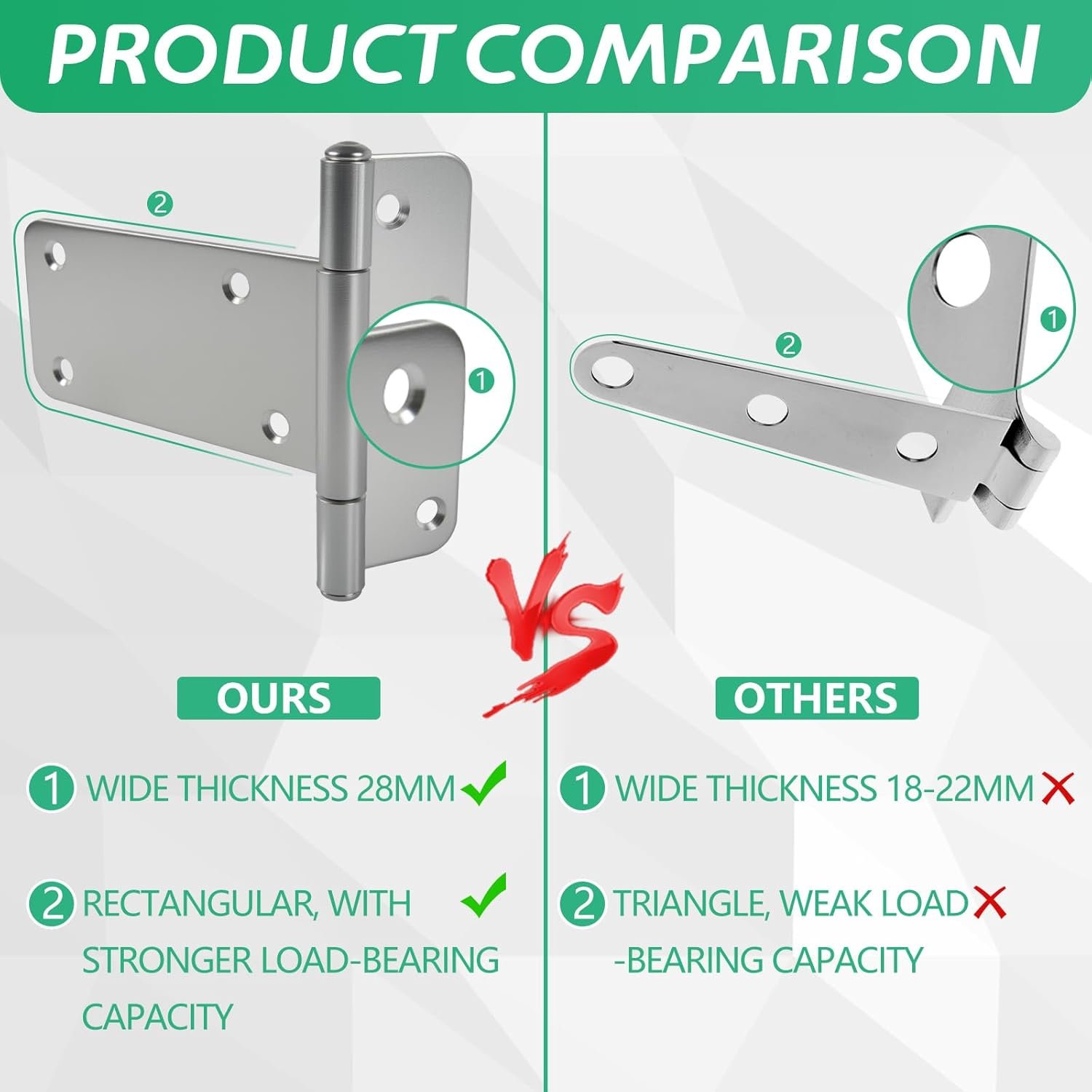 T-Strap Shed Door Hinges, 6 Pieces Heavy Duty Tee Hinge, T-Gate Hinges, Gate Strap Hinges, Silver Wrought Hardware for Wooden Fences, Barn Door, Shed Doors - Image 5
