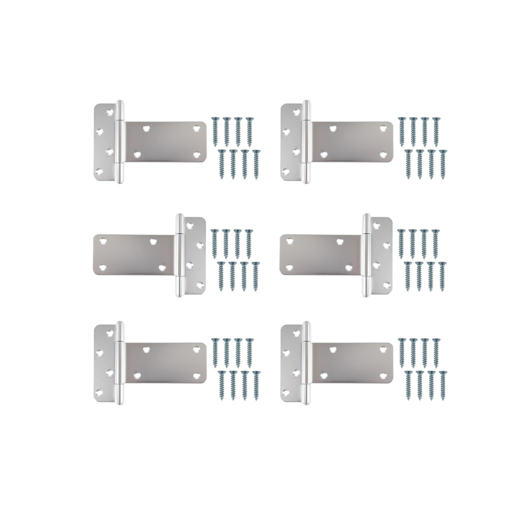 T-Strap Shed Door Hinges, 6 Pieces Heavy Duty Tee Hinge, T-Gate Hinges, Gate Strap Hinges, Silver Wrought Hardware for Wooden Fences, Barn Door, Shed Doors